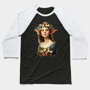 Elf Girl with flowers vintage baroque painting Baseball T-Shirt